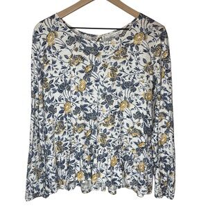 Lucky Brand LARGE Floral Cotton Modal Top Balloon Sleeve Boho Long Sleeve Boxy